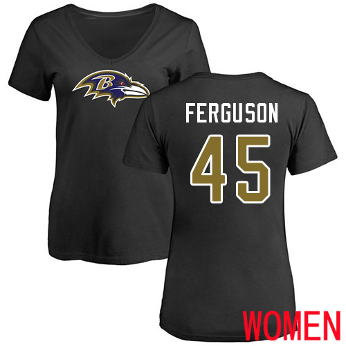 Baltimore Ravens Black Women Jaylon Ferguson Name and Number Logo NFL Football #45 T Shirt->nfl t-shirts->Sports Accessory